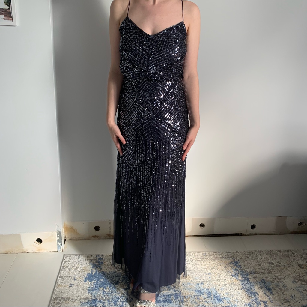 Adrianna Papell Floor Length Sequin Gown.
